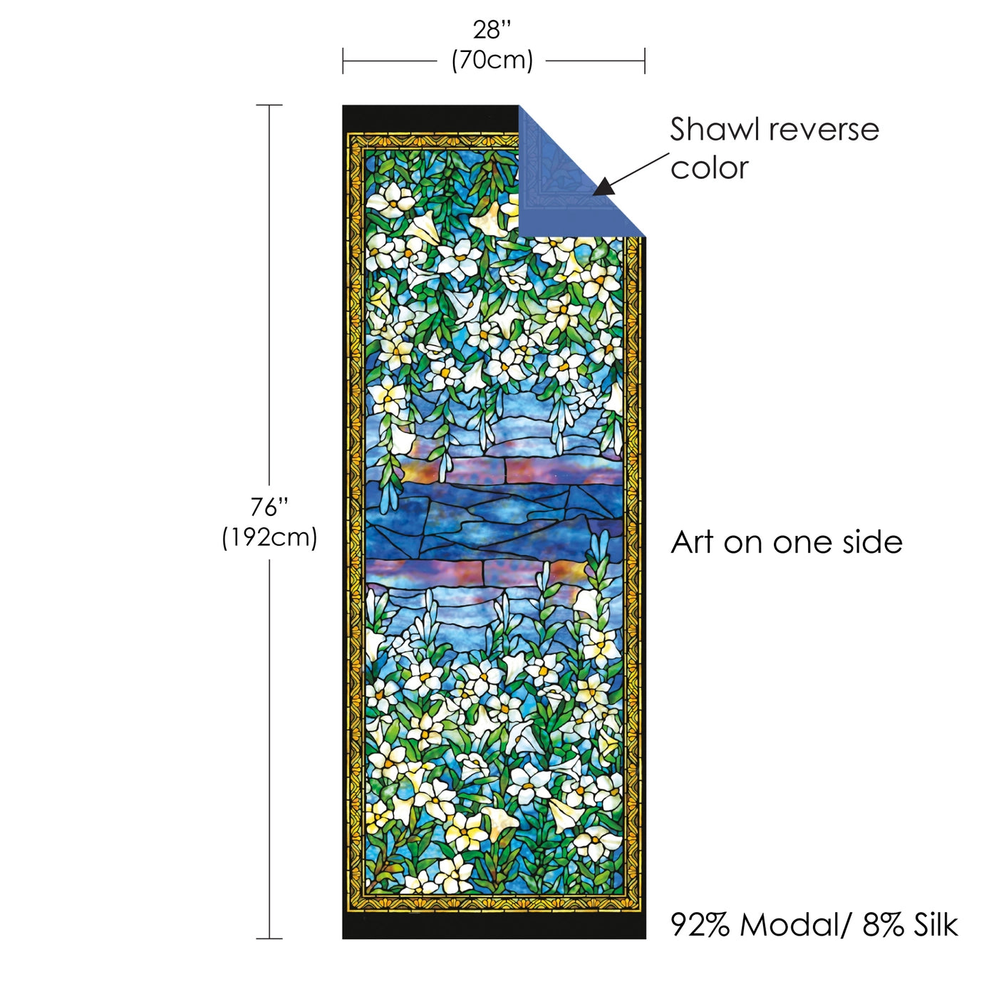 Women's Shawl Wrap Scarf, Fine Art Silk Blend Shawl Tiffany Field of Lilies