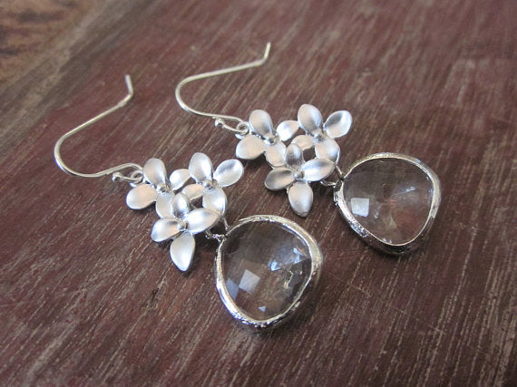 Clear Crystal with Silver Cherry Blossom Detail Earrings