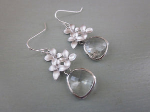 Clear Crystal with Silver Cherry Blossom Detail Earrings