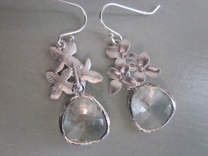 Clear Crystal with Silver Cherry Blossom Detail Earrings