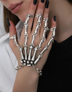 Silver Plated Women's Skeleton Bracelet Free Size Ring Jewelry Set.