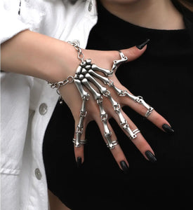 Silver Plated Women's Skeleton Bracelet Free Size Ring Jewelry Set.