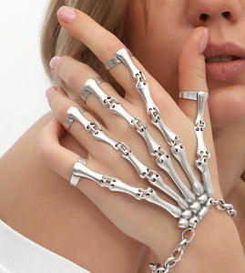Silver Plated Women's Skeleton Bracelet Free Size Ring Jewelry Set.
