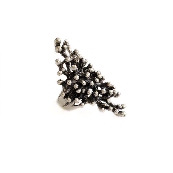 Handmade Spiky Brass Ring with Silver Plating