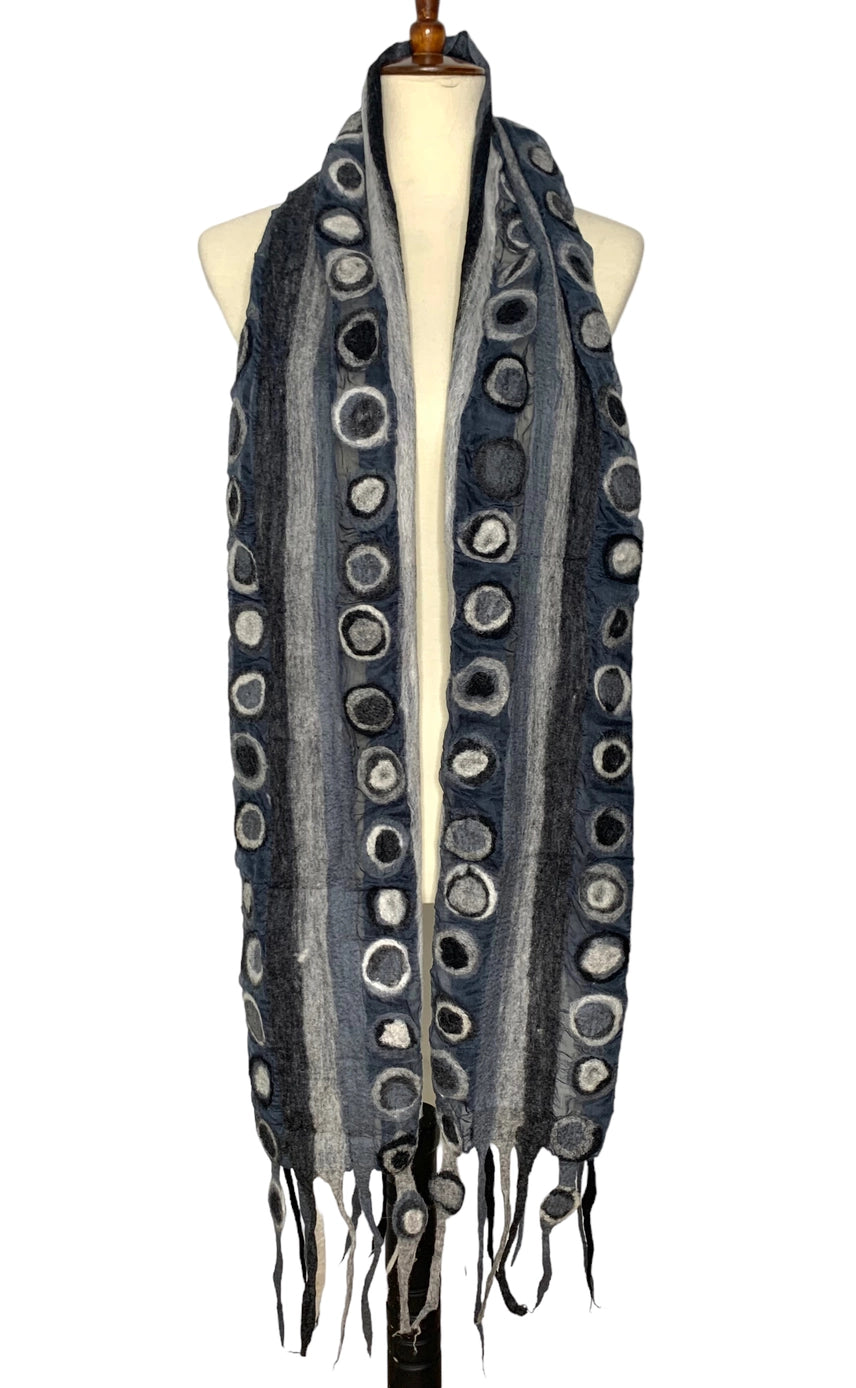 Women's Silk Chiffon Felted Scarf Stripes & Stone Design