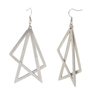 Triangular Shaped Layered Drop Style Earrings, Pewter with Silver Plating