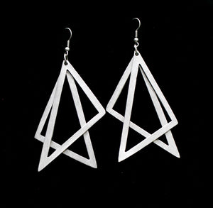 Triangular Shaped Layered Drop Style Earrings, Pewter with Silver Plating