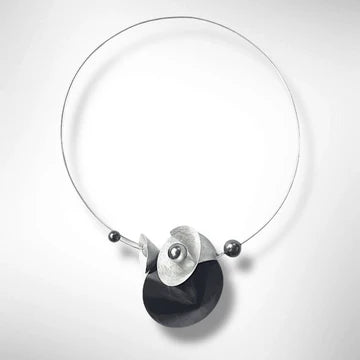 Record Vinyl is the Centerpiece of this Necklace with Recycled Record Vinyl and Simulated Pearls