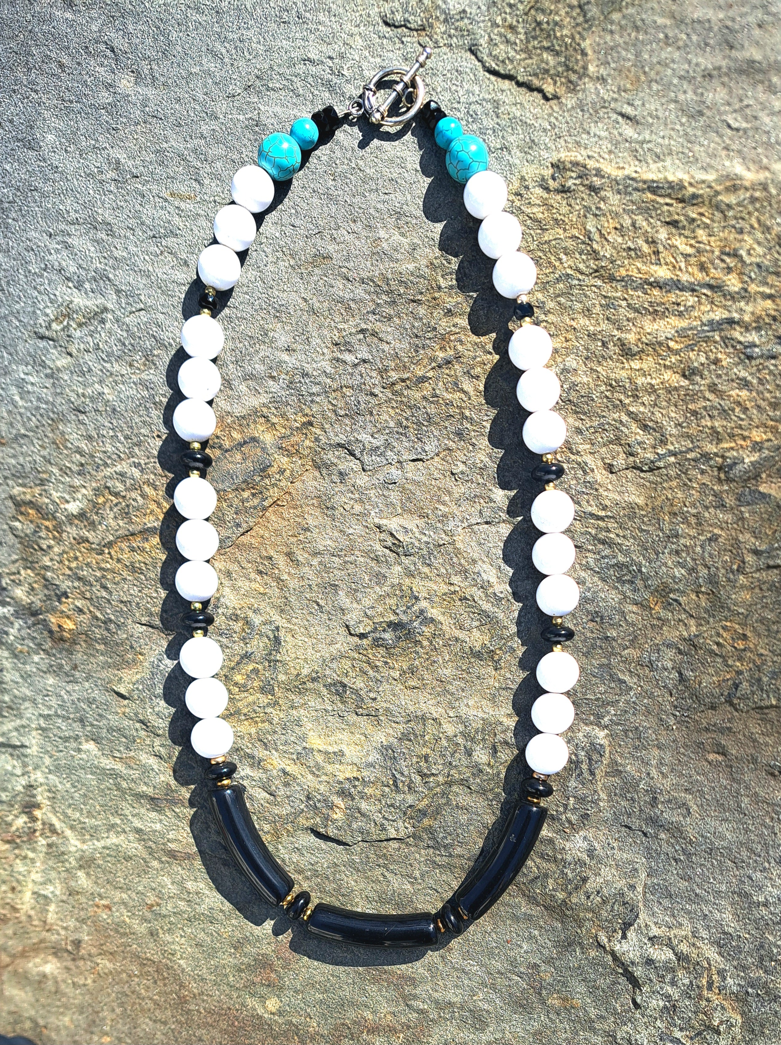 Black & White Glass Bead Handmade Necklace