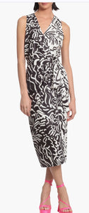 Stylish, Figure Flattering, Sleeveless Wrap Dress, Two Tone Black & White