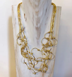 Statement Wire Necklace in Gold Color with Beads