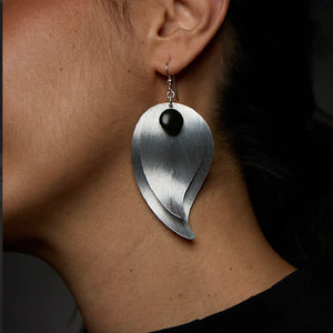 Medium Length Double Leave Dangle Statement Earrings