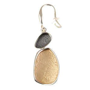 Gold and Grey Color Organic Shape Pebble Design Earrings