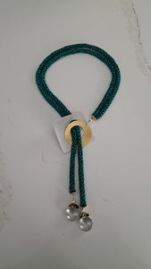 Double Strand Red Czech Glass Handsewn Lariat Statement Necklace