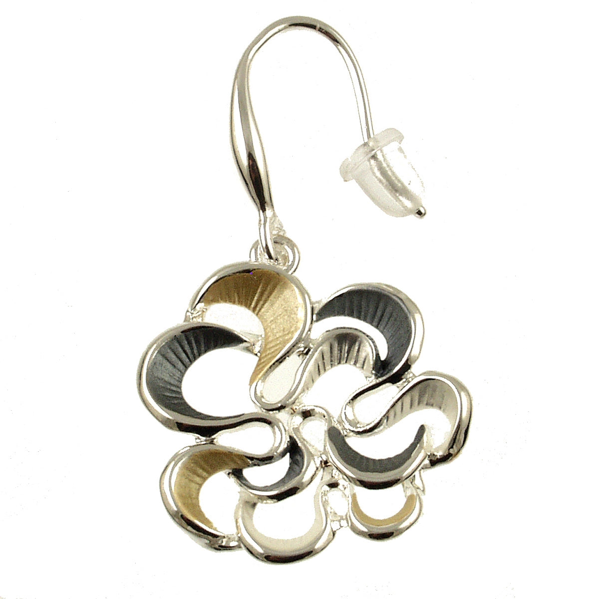 Twirling Bloom Flower Earrings, Gold/Silver/Pewter Color