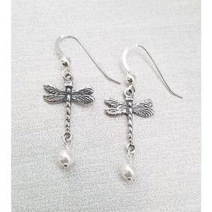 Dragon Fly Earrings with Crystal White Pearl