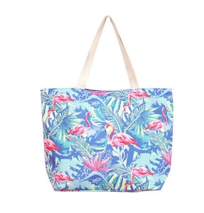 Lined Tote Bag, Tropical Flamingo Print