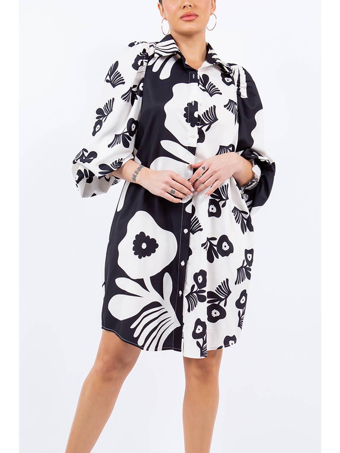 black and white floral shirt dress Stephanie Dress Graphic Garden / 3XL / Pre-order Summer: Expected to ship in July
