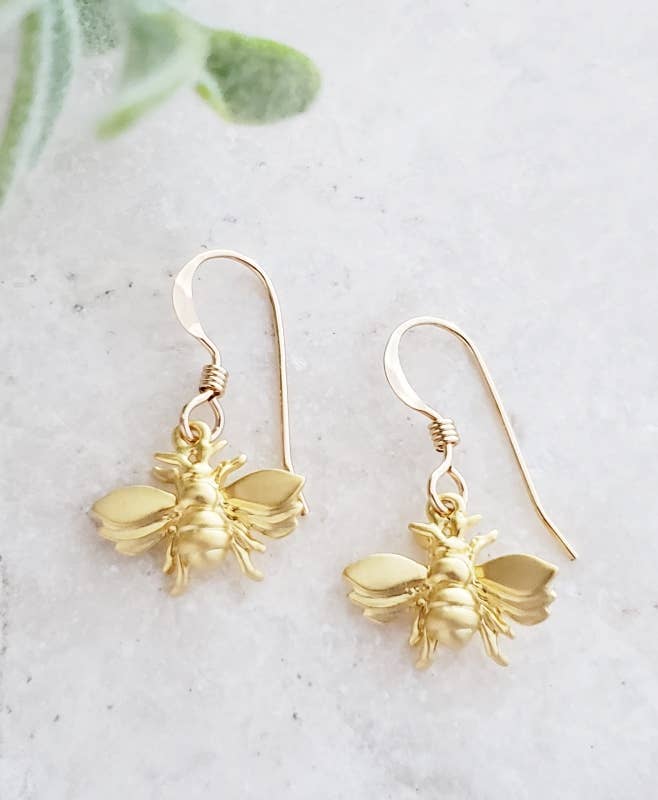 Dainty Gold-Plated Flying Bee Earrings