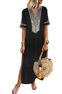 Bohemian Style, Embroided Maxi Dress, Kaftan Shape