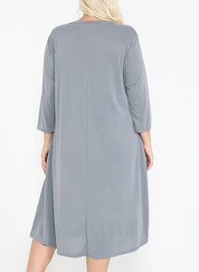Women's Plus Size V Neck Hidden Pocket Swing Midi Length Dress