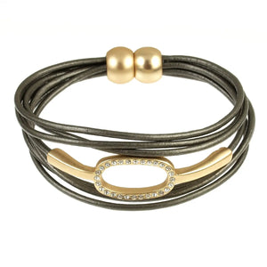 Magnetic Closure Matte Gold & Grey Cotton Waxed Ropes Bracelet