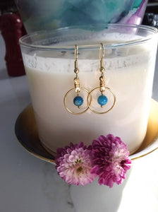Small Gold Color Hoop Earrings with Turquoise Bead