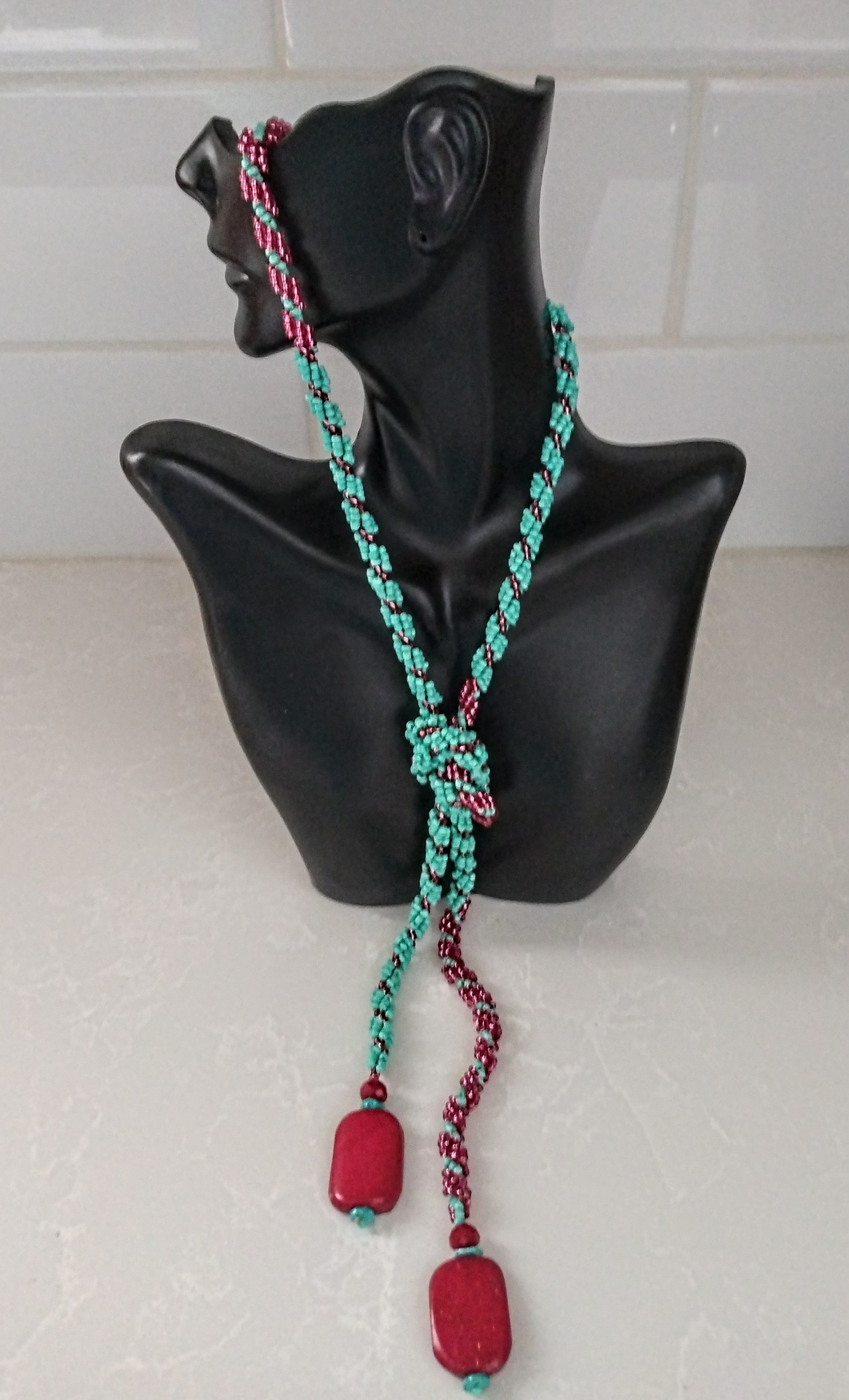 Handmade, Handsewn Spiral Beaded Necklace