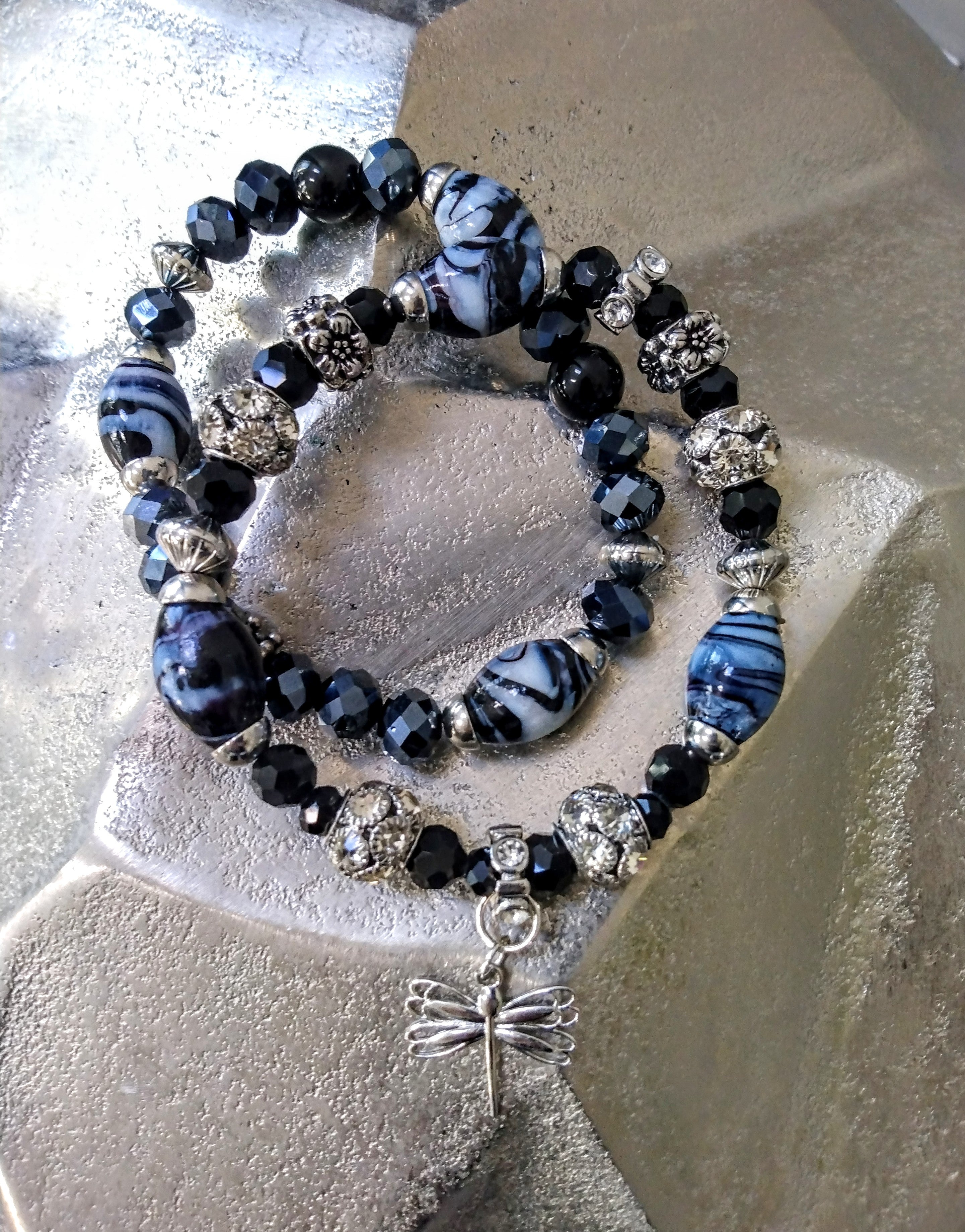 Set of Two Gorgeous Bracelets with A Pllatinum Butterfly Pendant