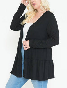 Women's Plus Size Cardigan, Open Front and Gathered Layers