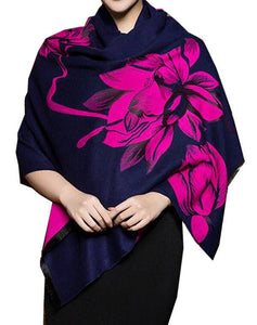 Women's Shawl Wrap, Reversible, With a Navy & Fuchsia Pink Floral Print