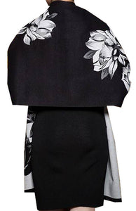 Women's  Shawl Wrap, Reversible, With A Floral Black/White Floral Design