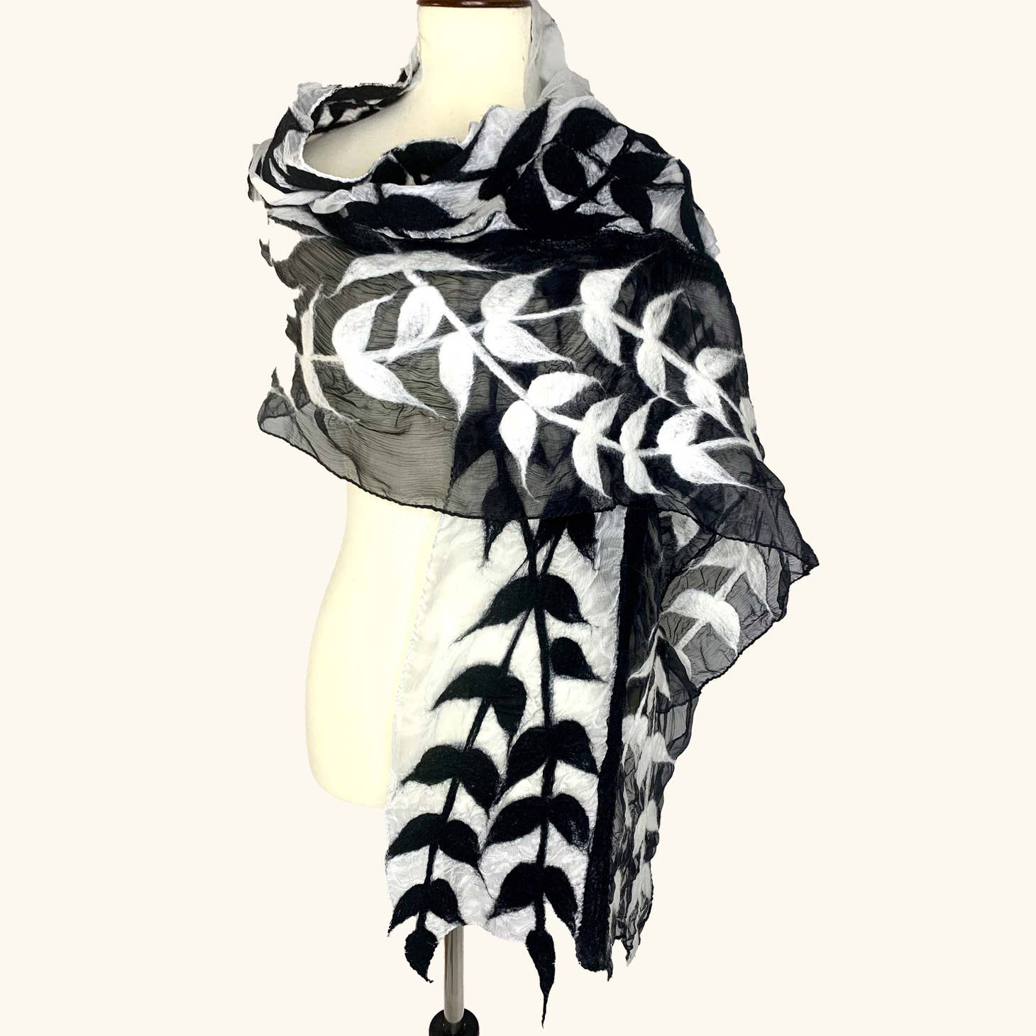 Women's Shawl Wrap,  Silk & Felt Split Vine Design