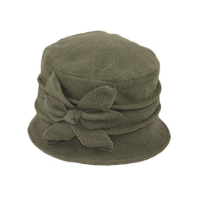 Women's Winter Hat, Olive Color Fleece, Cloche Shape