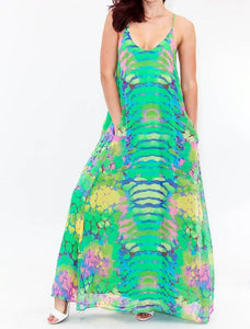 Animal Print Strappy Fully Lined Chiffon Maxi Dress with Side Pockets